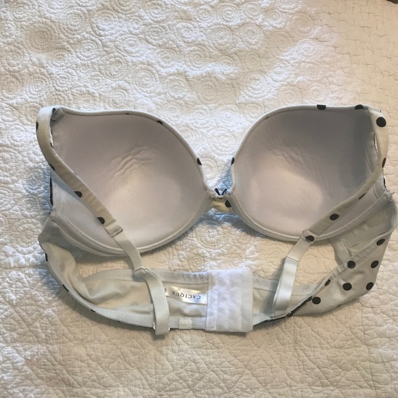 Cacique cotton boost plunge white bra with black polka dots & lace (44B) - Picture 5 of 10